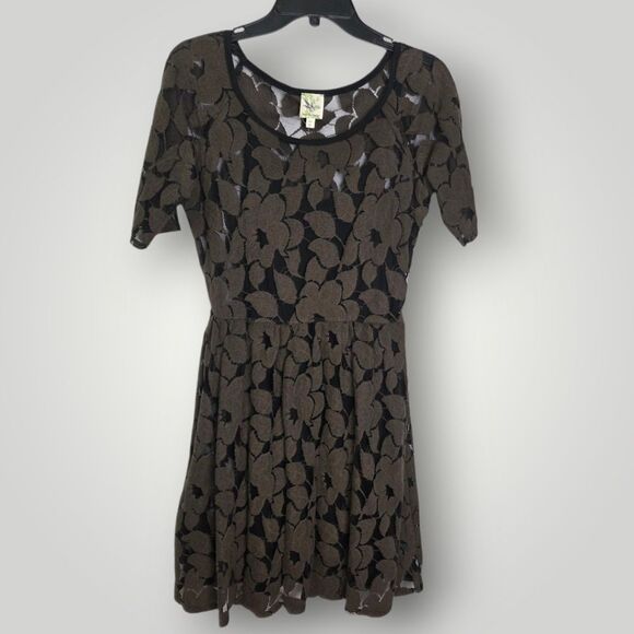 Anthropologie Floral Lace Mesh Overlay Dress Black/Brown Size Medium - Picture 2 of 9
